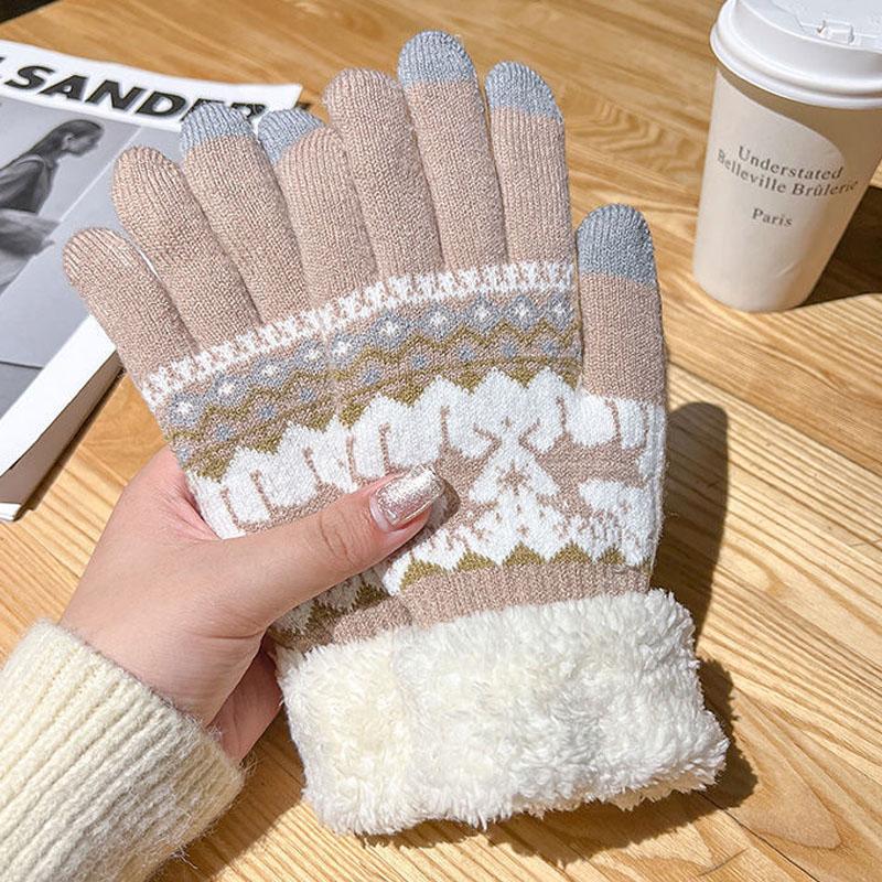 Handschuhe Winter Damen Niedlich Plus Samt Touchscreen Punkte Um Warm Zu Halten Winter Studenten Kältebeständige Reiten Plüsch Handschuhe gray