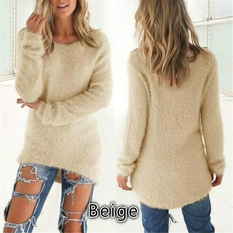 Frauen Kleidung Herbst und Winter Pullover Casual Langarm Pullover Damen Oansatz Shirts Baumwolle Pullover Lose Pullover M apricot