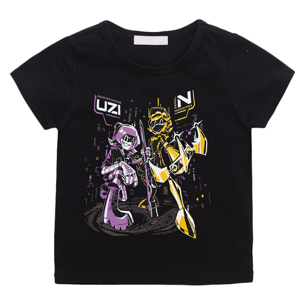 Murder Drones N und Uzi T-shirts Mode Jungen Mädchen Baumwolle Heißer Anime Tees Teen Kinder Kurzarm Kleidung Coole Kinder t-shirts 130 schwarz