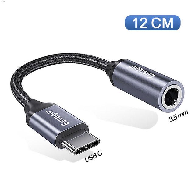 Essager USB Typ-C auf 3,5 mm Klinke Buchse Adapter für Kopfhörer Headset Typ C auf 3,5 mm Aux Audio Kabel für Xiaomi Samsung Huawei dunkelgrau