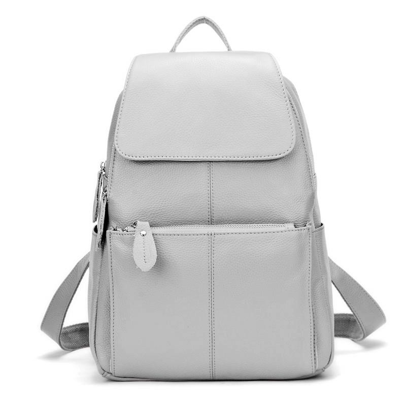 Zency Fashion Damen-Rucksack aus weichem Echtleder, groß, Qualität A+, Damen-Reiserucksack, Schultasche grau