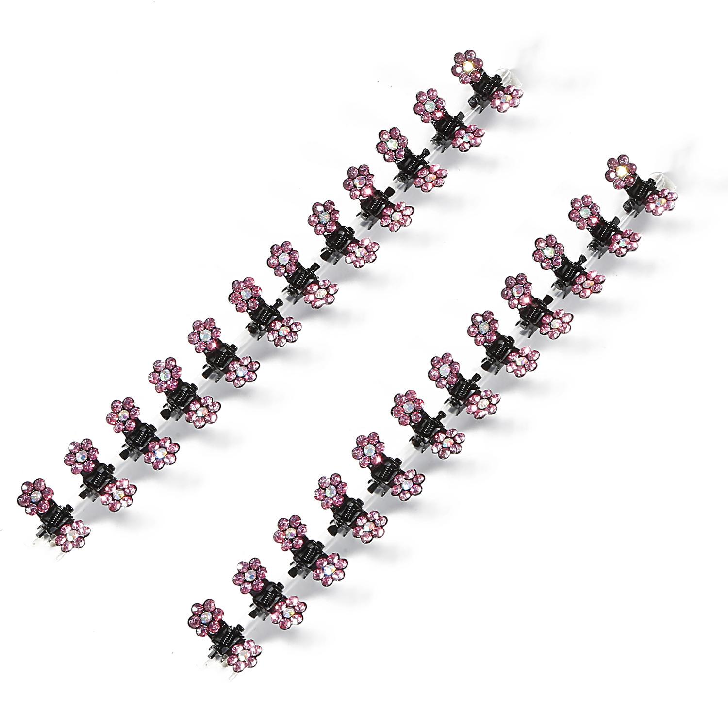 12PCS Mädchen Kleine Kristall Blumen Metall Haar Krallen Kinder Mini Strass Haar Klemme Kinder Haar Oranment Clips Baby Haarnadeln rosa
