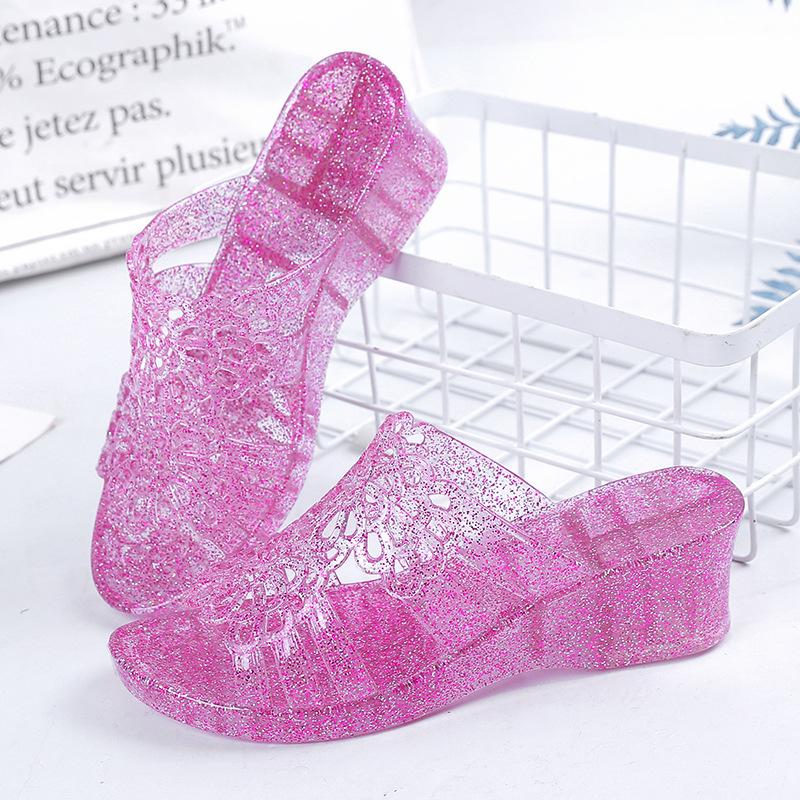 Neue Sommer Sandalen Weibliche Kristall Gelee Schuhe Strand Schuhe Slip Kunststoff Transparente Schuhe Frauen Sandalen PVC Gelee Sandalen 36 rosa