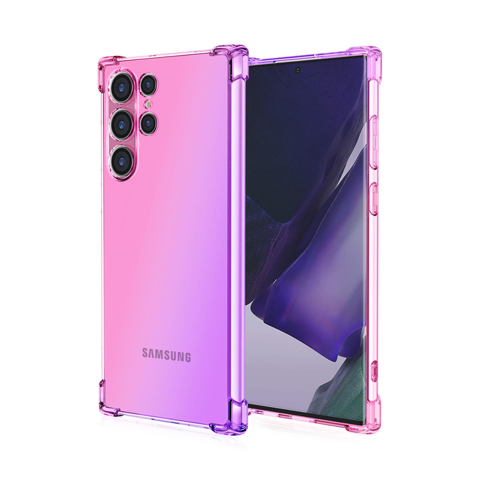 Klare, süße Handyhülle mit Farbverlauf, schlanke, kratzfeste, flexible TPU-Abdeckung, stoßfeste Schutzhülle für Samsung Galaxy S22 5G, S23 FE, S24 Ultra, S23+ Samsung Galaxy S23 Ultra rosa/violett