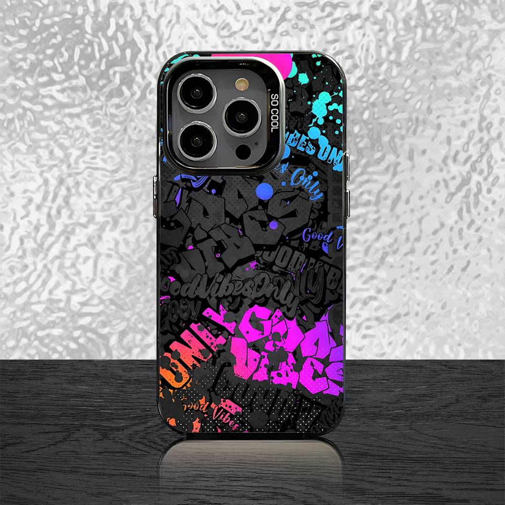 Coole Bunte Graffiti Handyhülle Für iPhone 16,15,14,13,12,11,Pro,XS,Max,Plus,Mini,SE Schwarze Candy Mat Stoßfeste Hülle iPhone11