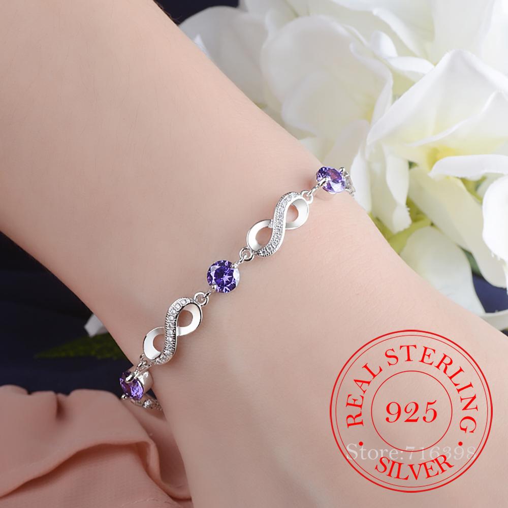 Authentisches 925 Sterling Silber Endless Love Infinity Chain Link Verstellbares Damenarmband Luxus Silberschmuck SCB037