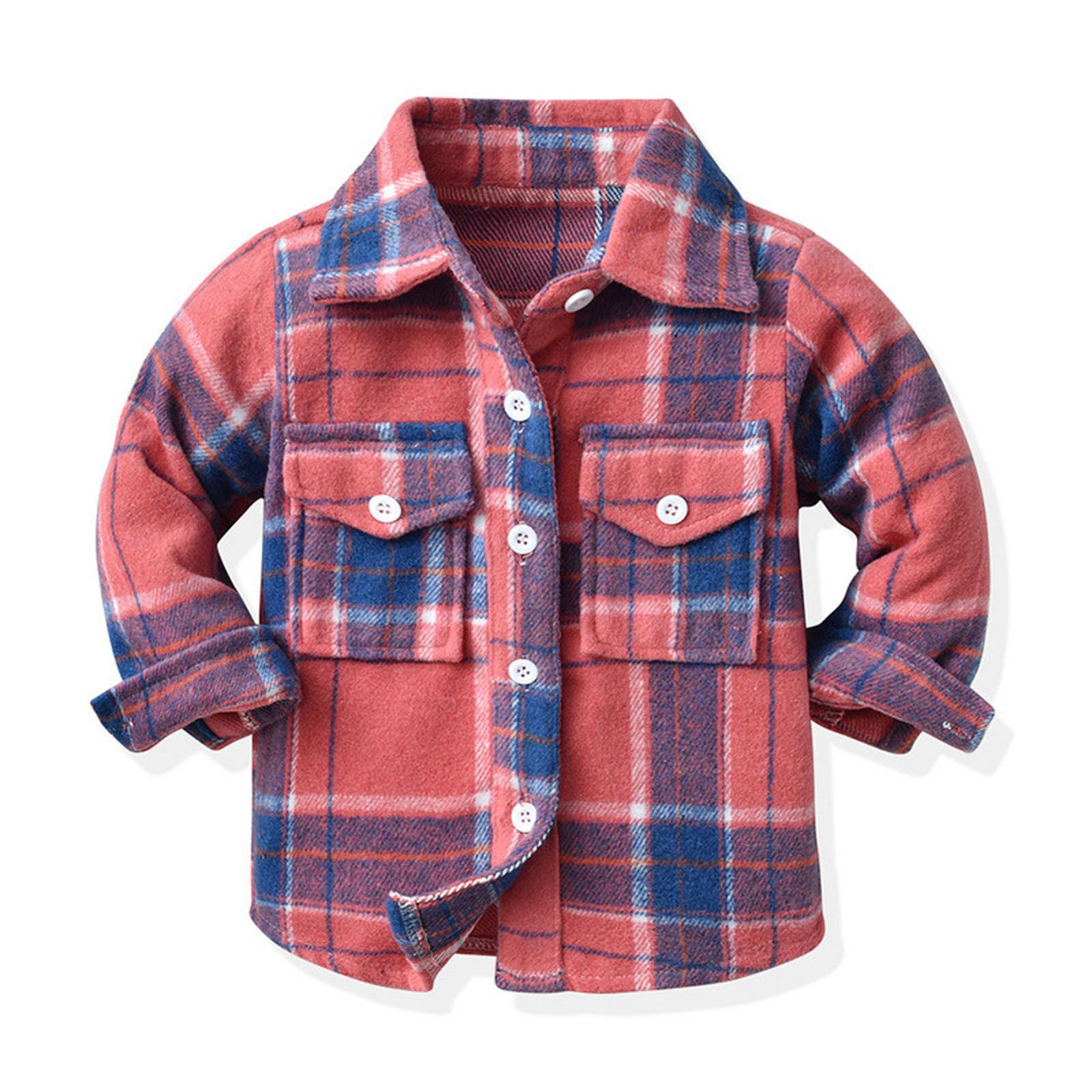Kinder Kleinkind Flanell Hemd Jacke Plaid Langarm Revers Button-Down Shacket Baby Jungen Mädchen Herbst Hemd Mantel Outwear 110 rosa