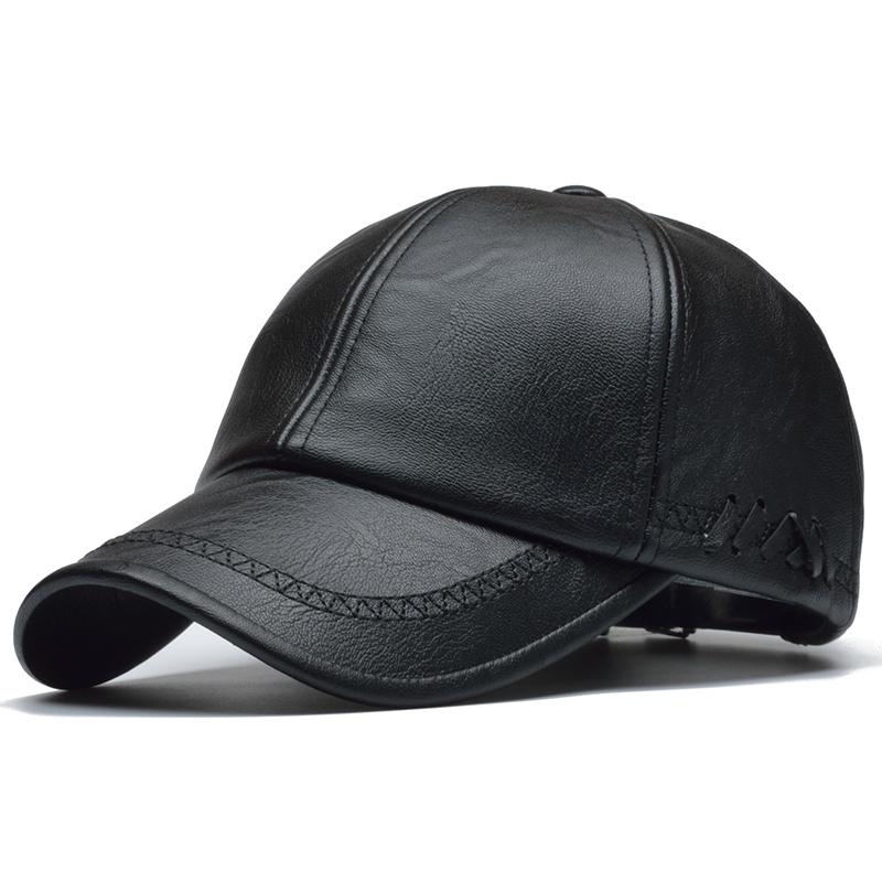 [NORTHWOOD] Lederkappe für Herren, solide Winter-Baseballmütze aus Pu-Leder, Marken-Snapback-Dad-Hut 56-60cm schwarz