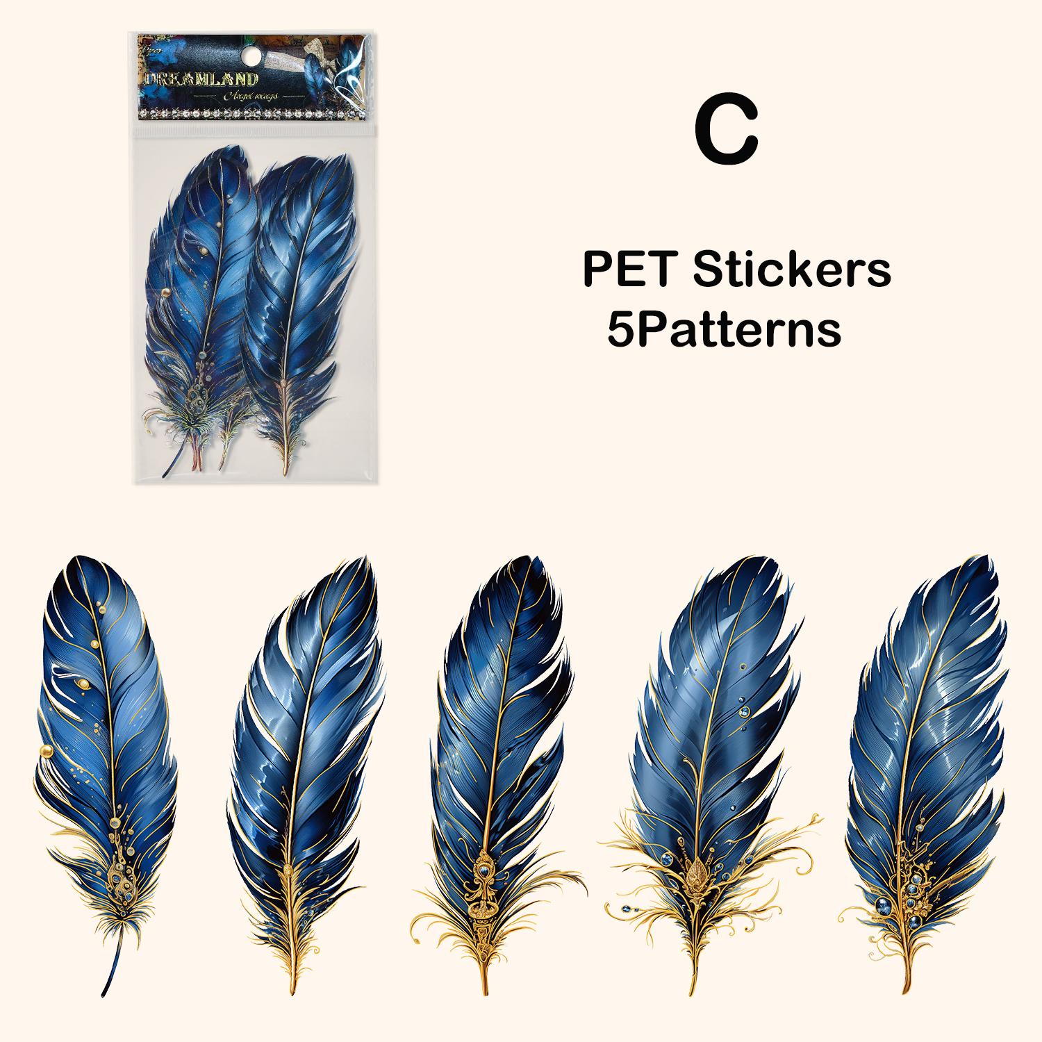 5 teile/paket Federn Aufkleber PET DIY Scrapbooking Kunst Collage Junk Journal Decor Aufkleber Schreibwaren blau