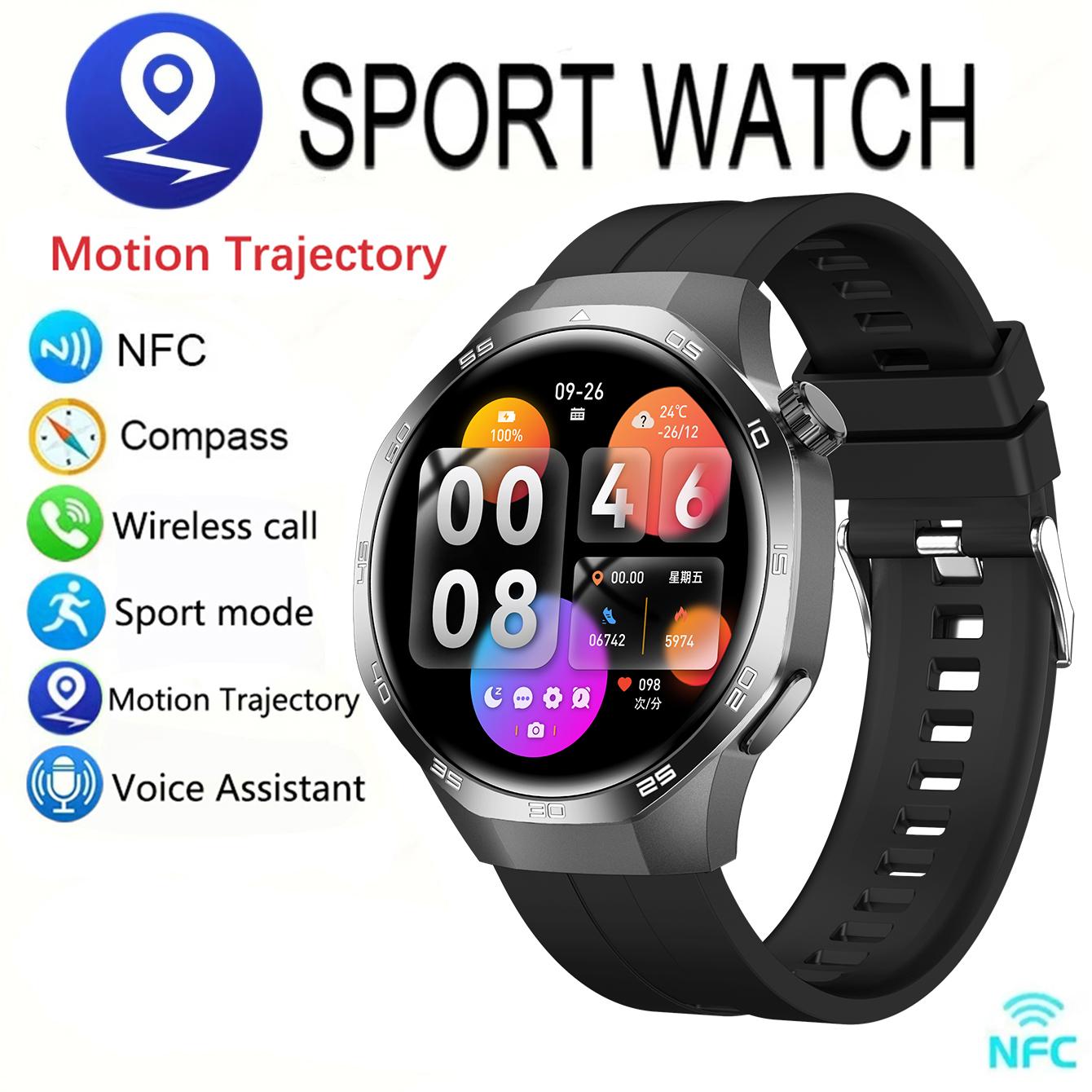 Neue Uhr GT 5 Pro Sport Smart Uhren Männer GPS Track Kompass Höhenmesser Wasserdicht Bluetooth Anruf NFC Smart Armband Silicone schwarz
