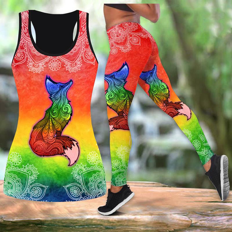 Yoga-Outfit mit Fuchs-Aufdruck für Damen, modische 3D-gedruckte Workout-Leggings, Fitness, Sport, hohe Taille, lässige Yoga-Hose XS orange