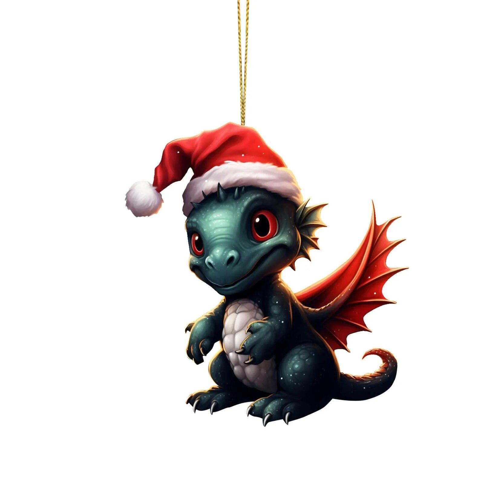 Weihnachten Acryl Drachen Baby Ei Ornament Weihnachten hängen Weihnachtsbaum Anhänger Ornament Weihnachtsdekorationen 2024 One Size