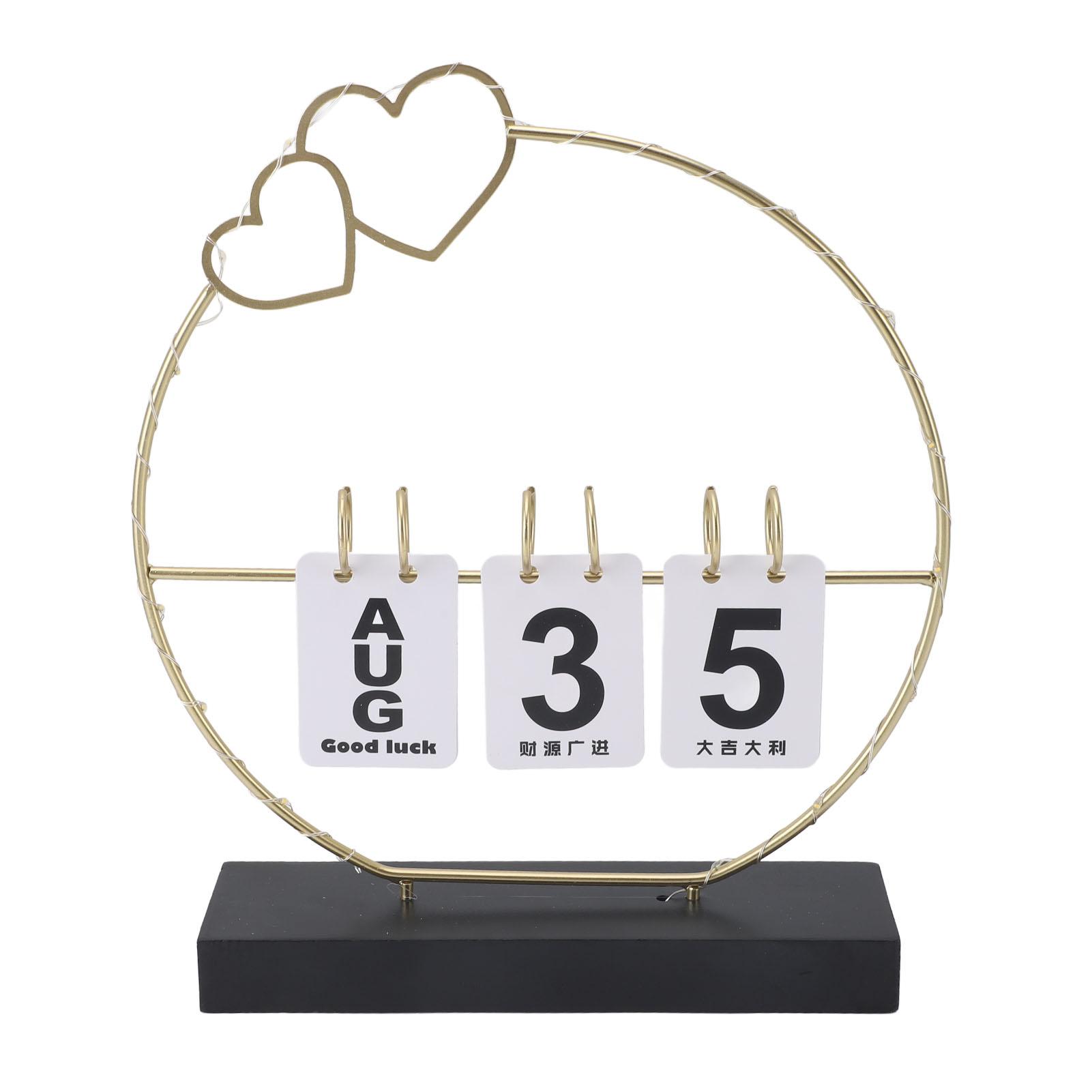 Ewiger Flip-Kalender mit LED-Licht Robuste Konstruktion Metallkunst Schreibtischdeko Kalender für Zuhause