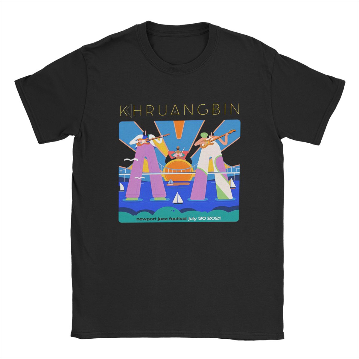 Herren Khruangbin Newports Jazz T-Shirts Baumwoll-Tops Lustige Kurzarm Rundhals T-Shirts Sommer-T-Shirts M schwarz