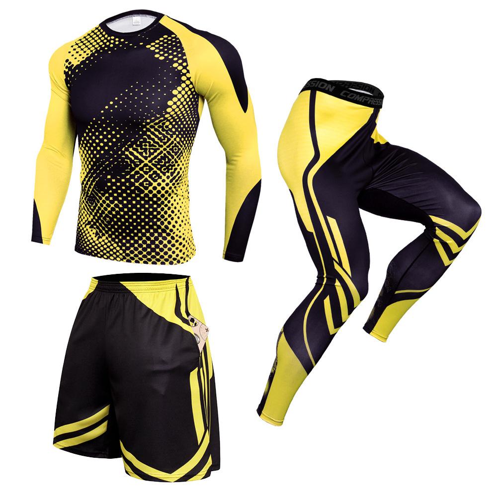 3-teilige Herren-Radsportbekleidung, Fitness-Kleidung für Herren, lässige Sportbekleidung, Basketball-Anzüge, Größe S-XXXL XL yellow