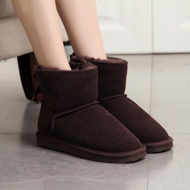 Neue Mode In Der Lage Frauen Warme Schnee Stiefel Winter Stiefel Echtes Rindsleder Leder Frauen Stiefel Stiefeletten Pelz Schuhe Größe 34 -43 37 schokoladenbraun