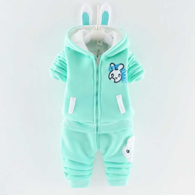2021 Winter Baby Kinder Kleidung Sets Cartoon Kleinkind Jungen Mädchen Warme Mit Kapuze Mäntel Hosen Anzug Kinder Dicke Trainingsanzug Kleidung Set 110cm weiß/hellgrüne