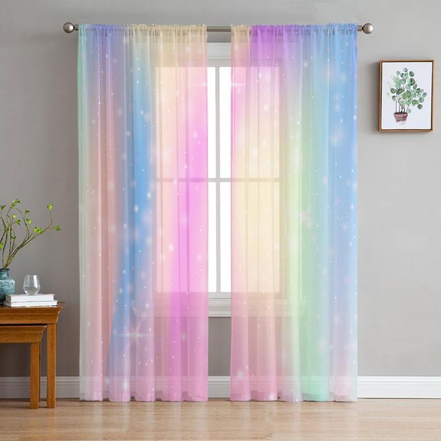 Regenbogen-Streifen, moderne Vorhänge für Wohnzimmer, transparente Tüll-Vorhänge, Fenster, durchsichtig, für das Schlafzimmer, Zubehör, Dekor 1 PCS W150XH250cm