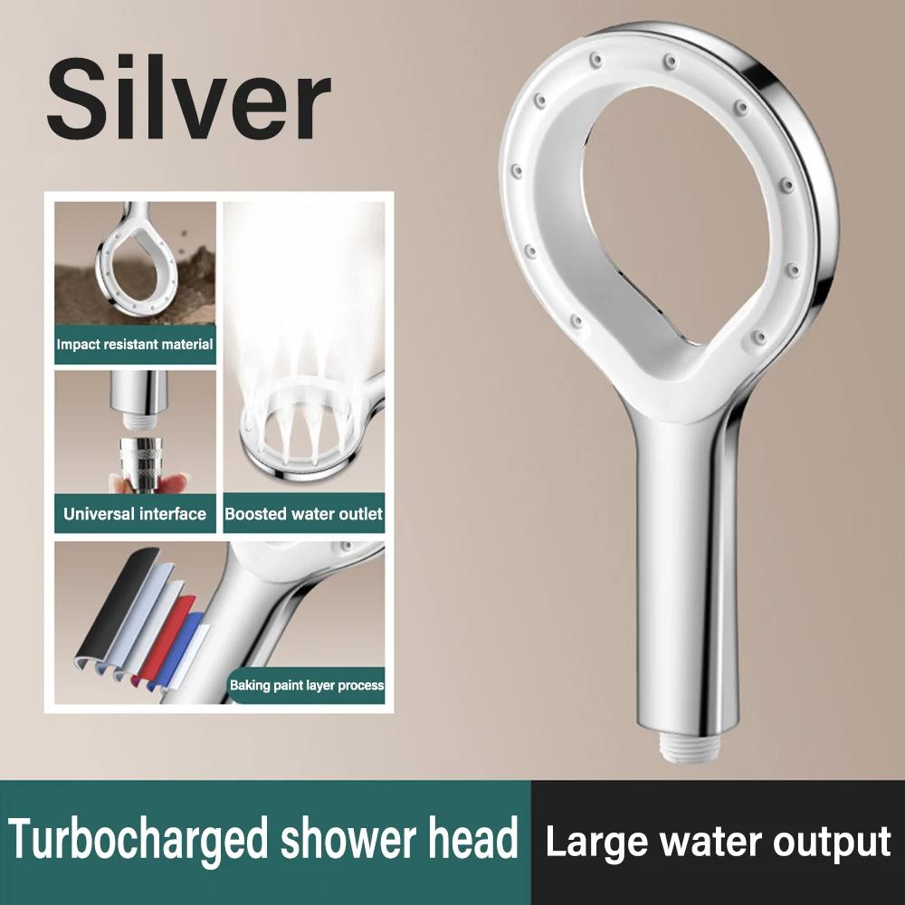 Ringförmiger Hochdruck-Duschkopf, Badezimmer-Duschkopf mit Regendusche, wassersparendes Badezimmer-Zubehör für unterwegs 1PC silber