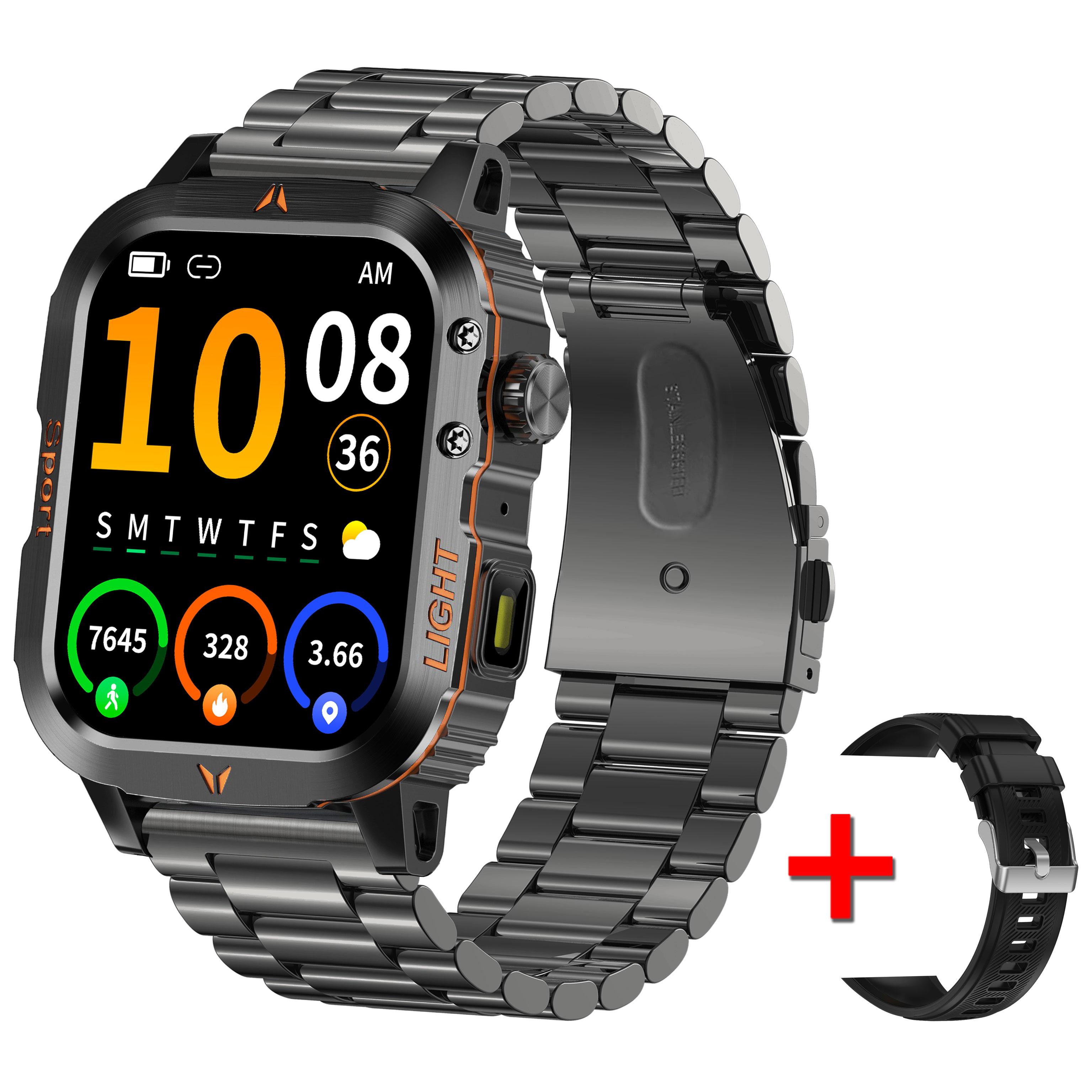 QTLLBT Robuste Militär-Smartwatch 1500mAh Akku 30-Tage Bluetooth-Anruf Multifunktionalität, LED-Taschenlampe 150 Sportmodi für Android iPhone. gray