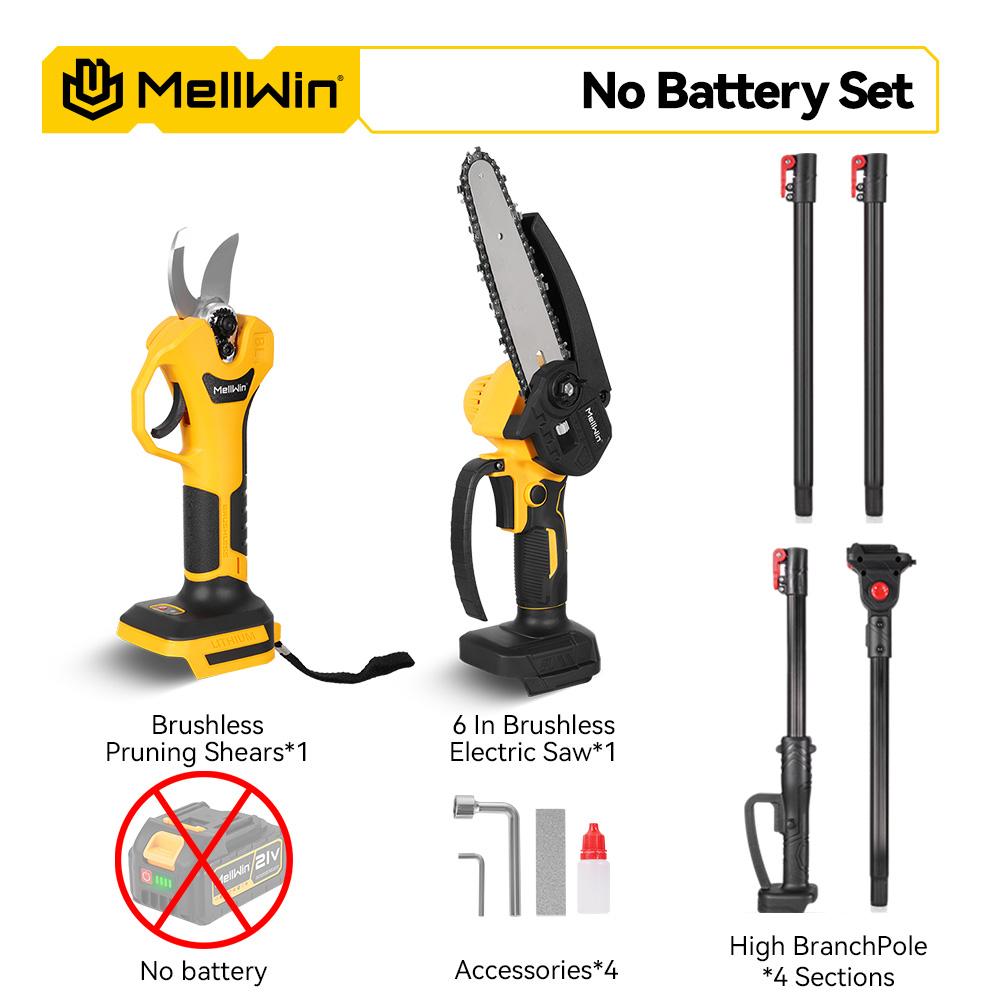 MELLWIN 200cm Teleskopstange Bürstenlose Elektrische 6 Zoll Kettensäge Hochentaster Gartenschere Garten Beschneidewerkzeug Für 18V 21V Akku Without Battery