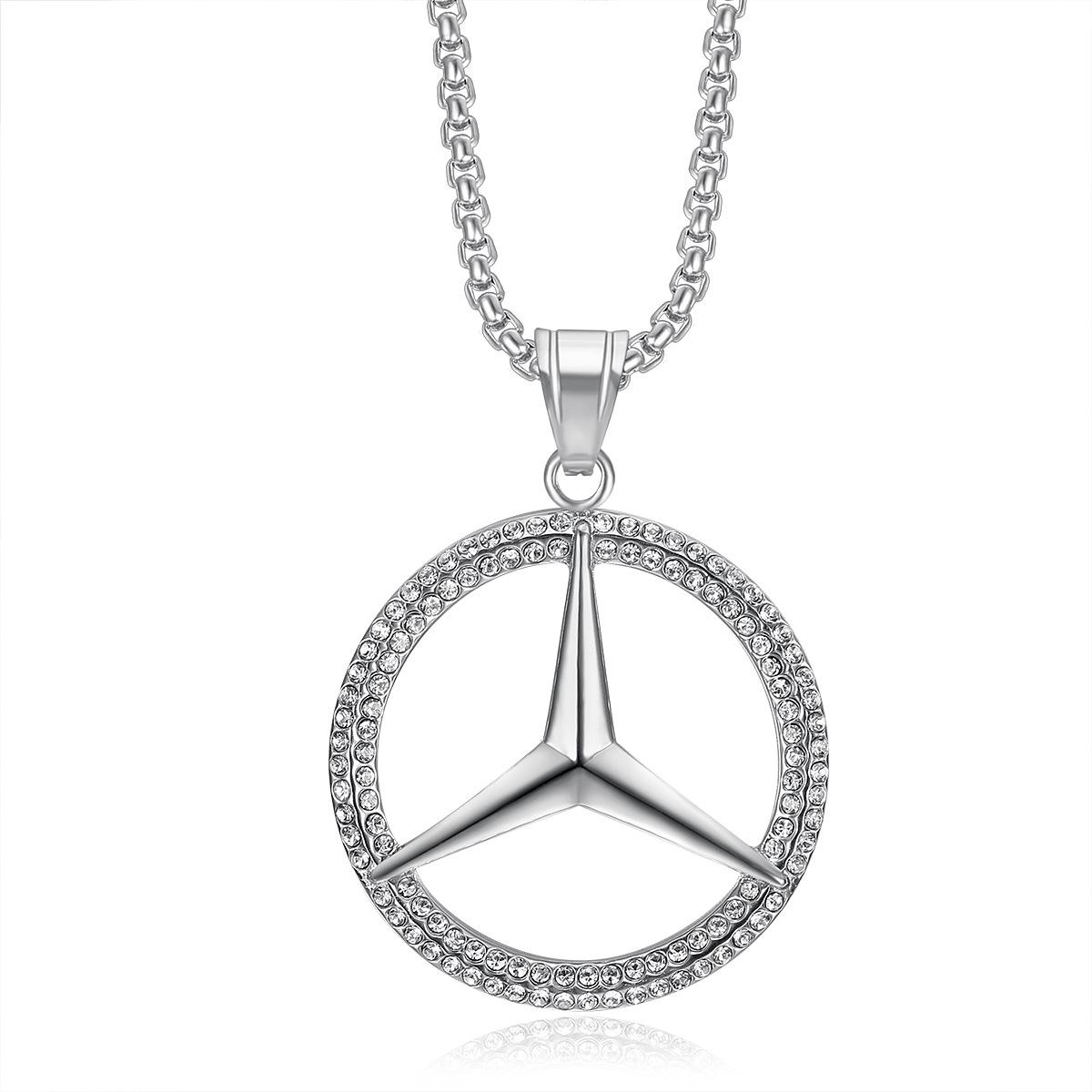 2026 Schmuck Mode Trend Eingelegter Zirkon Herren Party Schmuck Zubehör Mercedes Benz Logo Anhänger Halskette 60CM