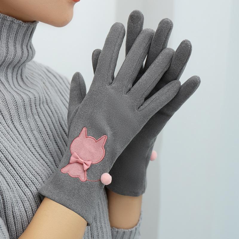 Herbst Winter Warme Handschuhe für Frauen Fleece Reithandschuhe Kältebeständige Handschuhe Student Handschuhe Touchscreen Handschuhe grau