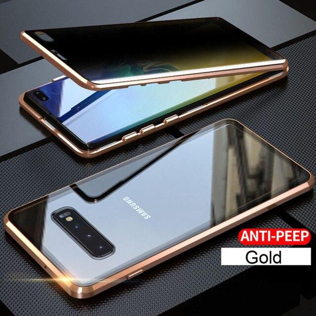 Privatsphäre Anti Peeping Metall Magnetische Doppelseitige Glas Fall Für Samsung S20 S21 S10 S9 S8 Hinweis 20 10 9 8 Plus Ultra A71 A51 A70 Galaxy A71 4G gold