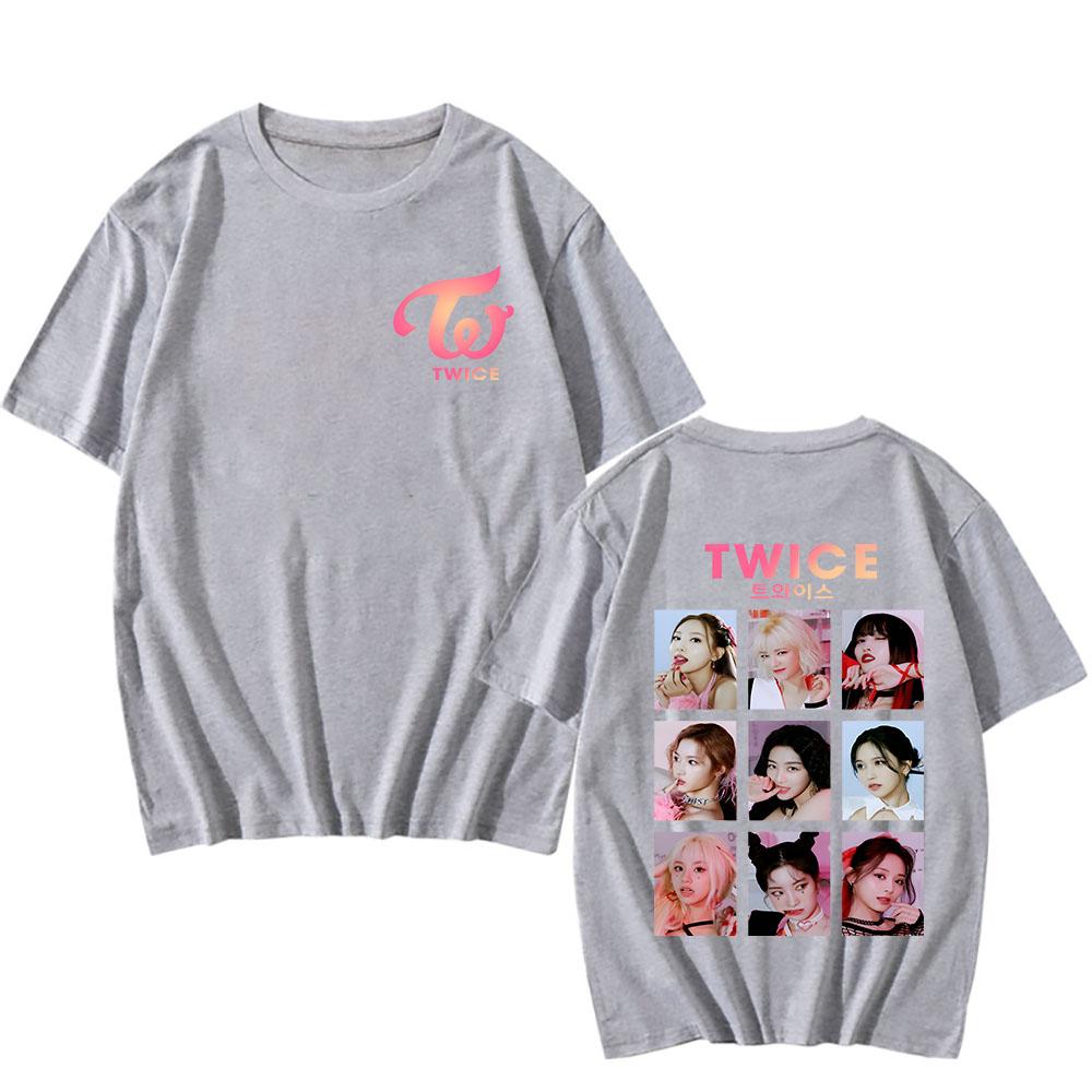 Twice Gounp T-Shirt Y2k Mode Streetwear Damen Herren T-Shirt Baumwolle Sommer Kurzarm T-Shirt Kpop Ready To Be Tops Streetwear XL graue