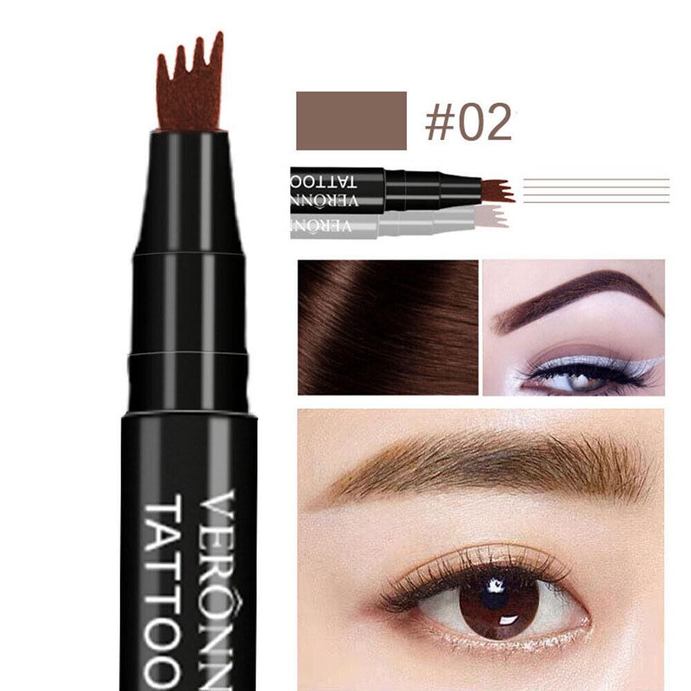 3D Wasserdicht Microblading Augenbrauen Stift 4 Gabel Spitze Tattoo Bleistift Make-Up 4 Farben 02 Dark Brown