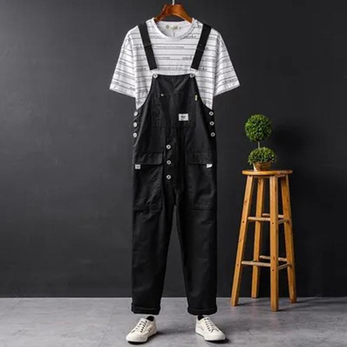 Große Trägerhose für Damen und Herren, Hip-Hop-Freizeithose, Hip-Hop-Kleidung, lose Hosenträger, Arbeitshose S schwarz