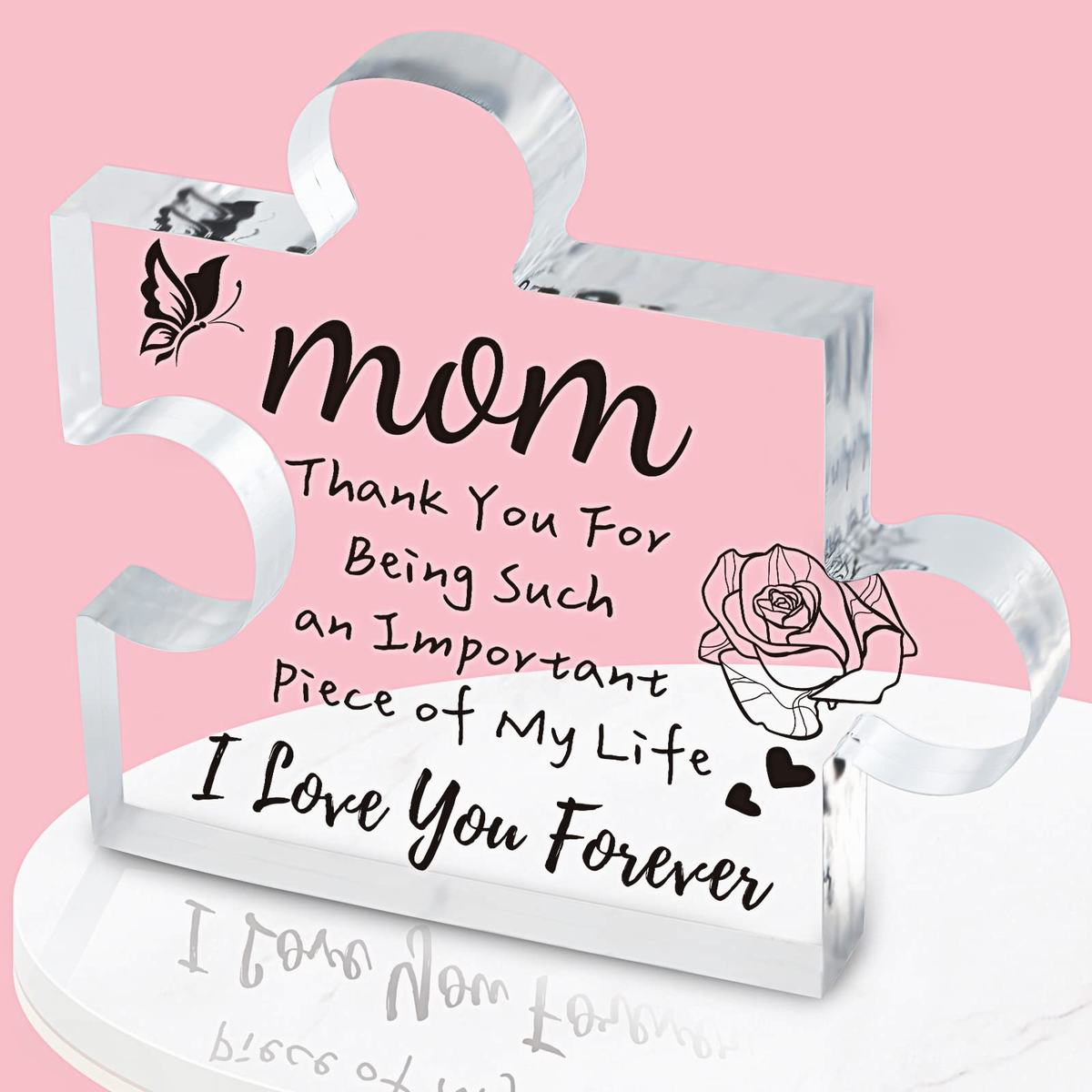 Geschenke für Mama von Tochter Sohn, Muttertags Geburtstagsgeschenke für Mama Graviertes Puzzle Acrylplakette, Mama Acrylplakette Geschenke white