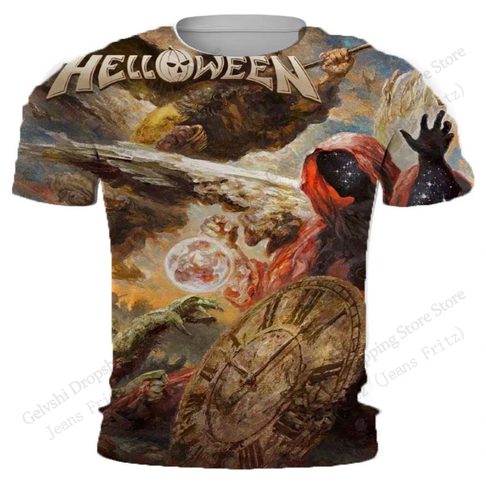 2026 Classic Rock Helloween T-Shirts Herren 3D-Druck Männer Hip Hop Trend Kurzarm-T-Shirt Street Lässig Locker Übergroßes Oberteil XXXL beige