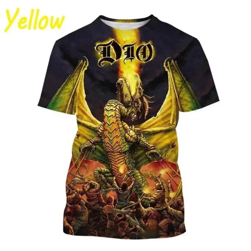 Mode Herrenbekleidung Neues Dio Band 3D-Druck T-Shirt Personalisiert Hip-Hop Rock Stil Harajuku Street Unisex Übergroßes T-Shirt Tops S black