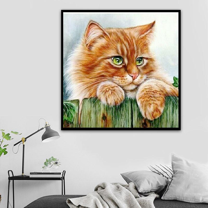 Volle Diamant-Stickerei Tier Orange Katze 5D Diamant Malerei Kreuzstich 25x25
