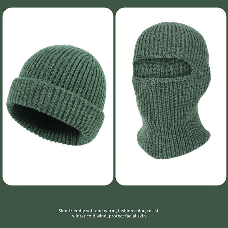Herbst Winter Warme Strickmütze Skimaske Beanie Mütze Outdoor Sport Radfahren Skifahren Vollgesichtsmaske Schal Frauen Mann Halten Warme Mütze Kapuze 1pc grün