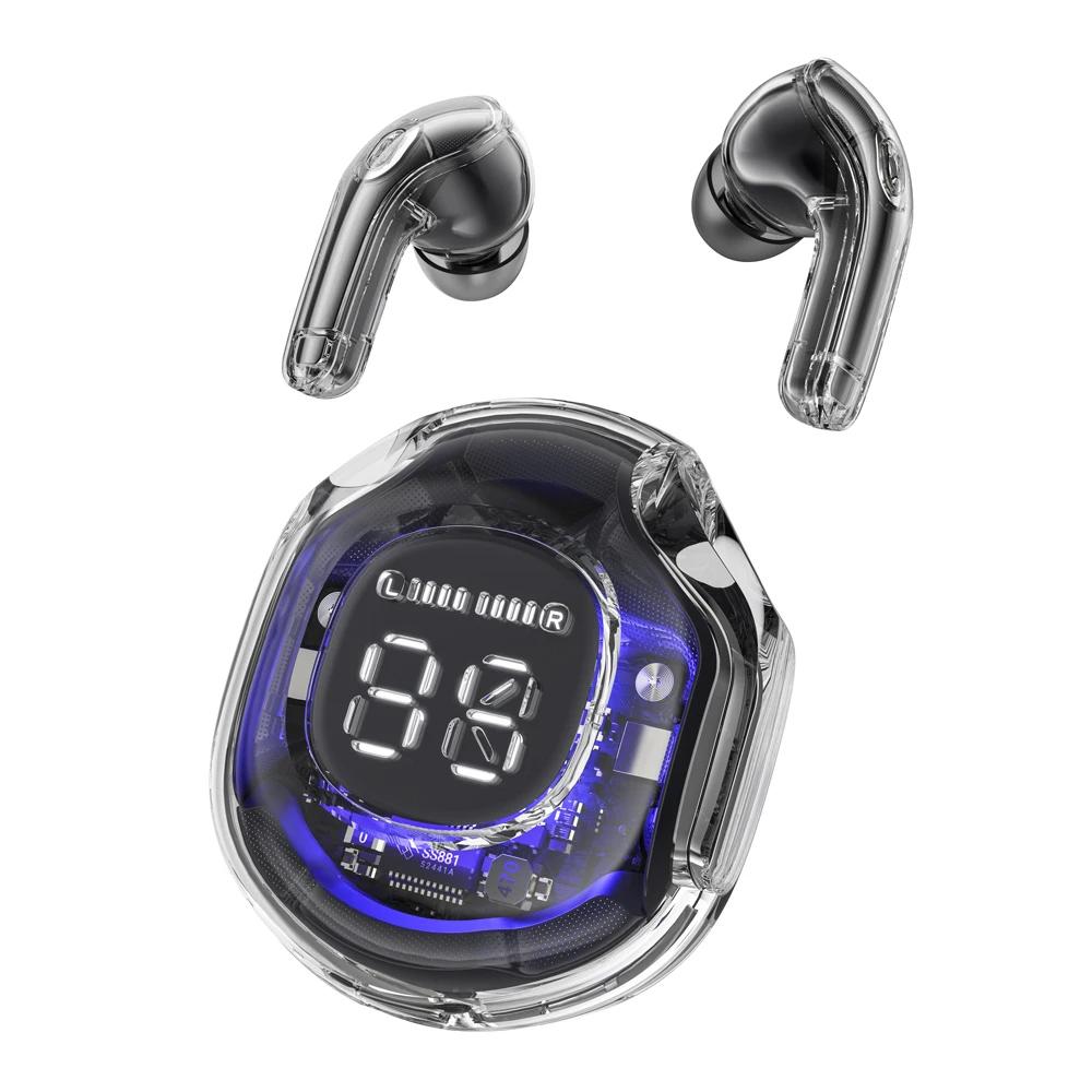 Drahtlose Bluetooth 5.3-Kopfhörer, transparente Digitalanzeige-Kopfhörer, Rauschunterdrückung, wasserdichte Headsets, TWS-Sport-Ohrhörer mit Mikrofon schwarz