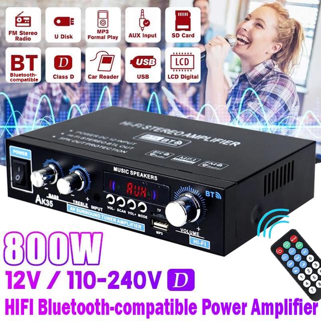 AK35 800W Home-Leistungsverstärker 2-Kanal-Bluetooth 5.0-Surround-Sound FM USB-Fernbedienung Mini-HIFI-Digitalverstärker Stereo AK35 bluetooth US