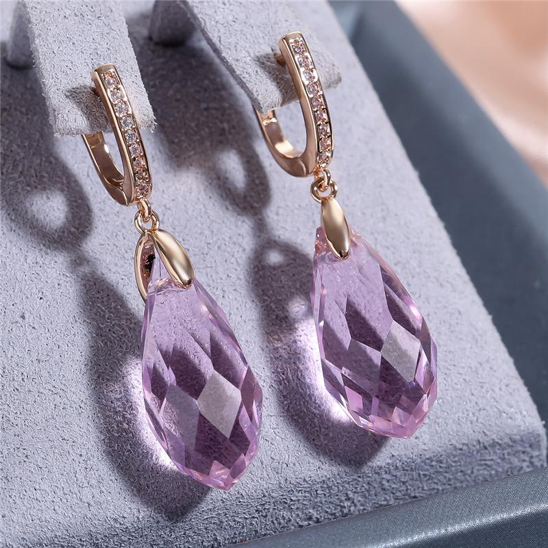 Vintage Böhmen Aqua Blau Grün Gelb Lila Kristall Tropfen Ohrringe für Frauen Luxus Gold Farbe Hochzeit Partei Schmuck Geschenke rosa/gold