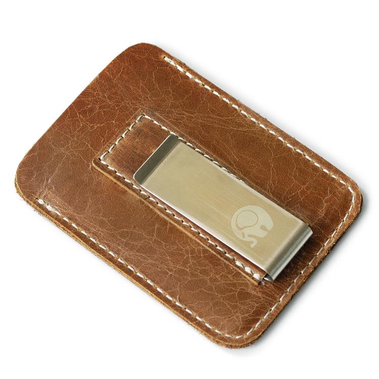 Echtes Leder Geldscheinklammer Brieftasche Kartenhalter Metall Herren Slim Geldscheinklammern Klemme für Geld Dünner Geldscheinhalter beige