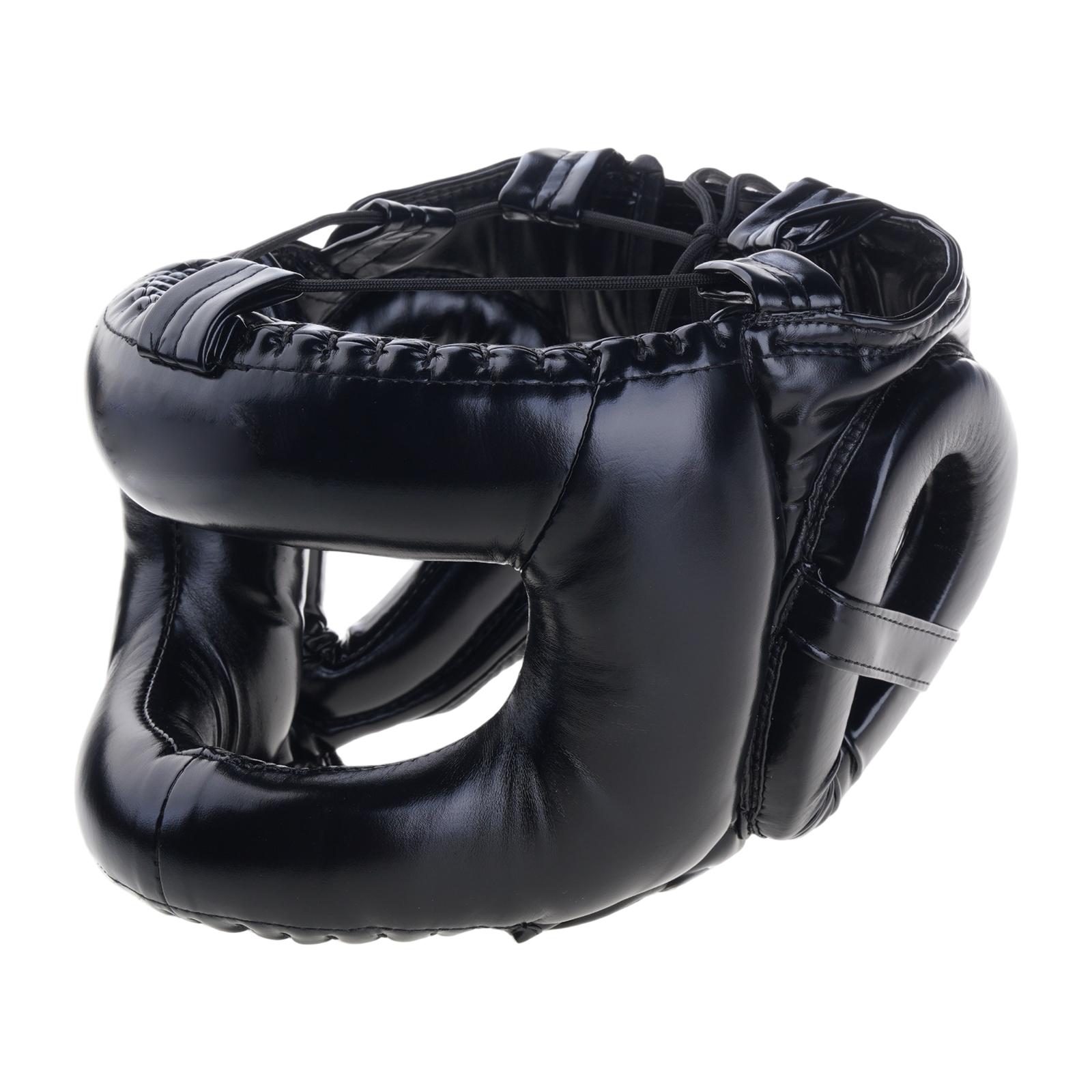 Vollgesichts-Kickbox-Helme PU-Leder Trainings-Sparring Kopfschutz Helme Kampfsport Kopfschutz Protector Langlebig L schwarz