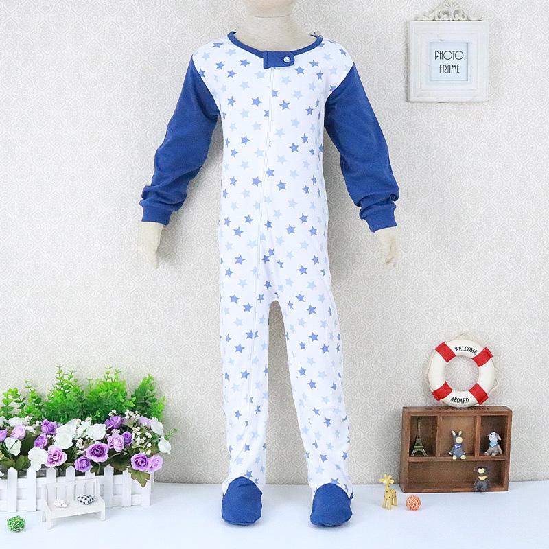 Baby Kinder 2 bis 7 Jahre alt Einteiliger Strampler Langarm 100% Baumwolle Kleidung Reißverschluss Jungen und Mädchen Kleidung Pyjama Strampler 122 blau