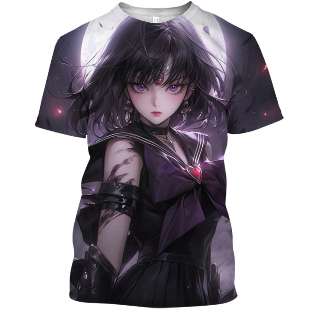 Streetwear-T-Shirt Lustiges T-Shirt Sailor Moon Streetwear-Top Damen 3D-Druck Damen-T-Shirt Grafik-T-Shirt Anime-Mädchen L