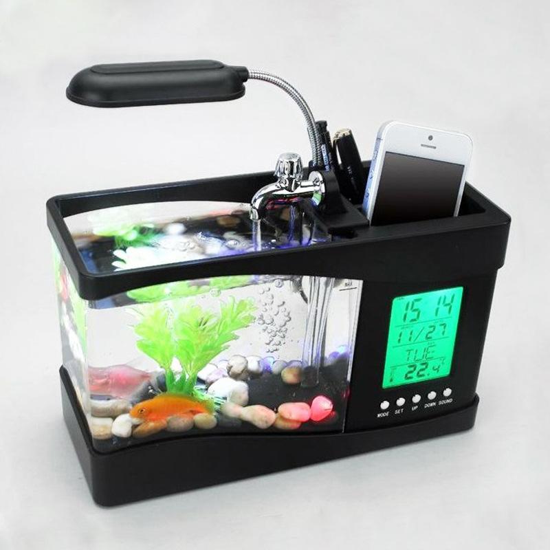 1PCDC 5V USB Desktop Mini Aquarium Aquarium LCD Timer Uhr LED Lampe Licht Schwarz Farbe 24*10*14cm schwarz