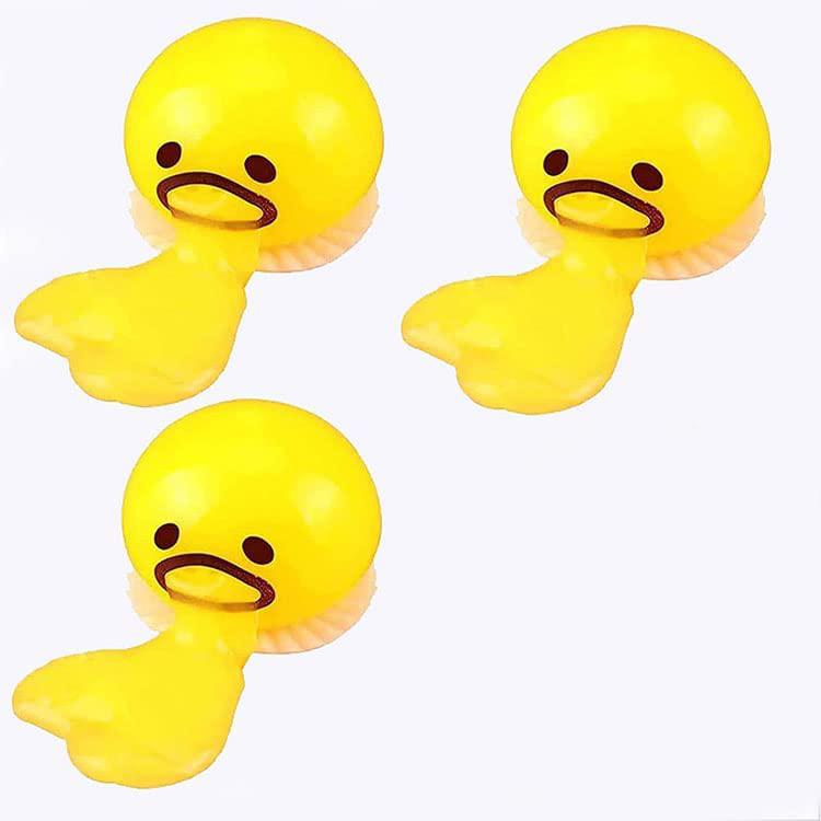 3 Stück gelbe runde Erbrechen, Saugen, faules Eigelb, Entlüftung, Stressball, kniffliges Spiel, lustige Squishy-Squishies, Squeeze-Fidget-Relief-Spielzeug gelb