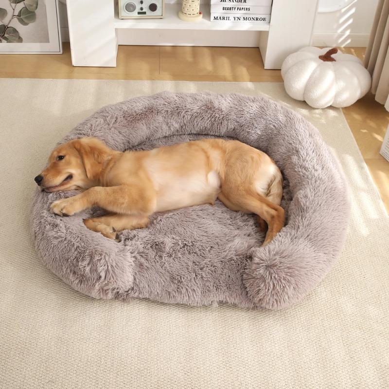Neues rundes Plüsch-Haustierbett, winterwarm, mit langem Fell, Hund-Katzen-Bett, gemütliche weiche Schlafmatte, Kissen für kleine und mittelgroße Hunde, Katzen, Welpen, Kätzchen, Heimzubehör 70CM beige