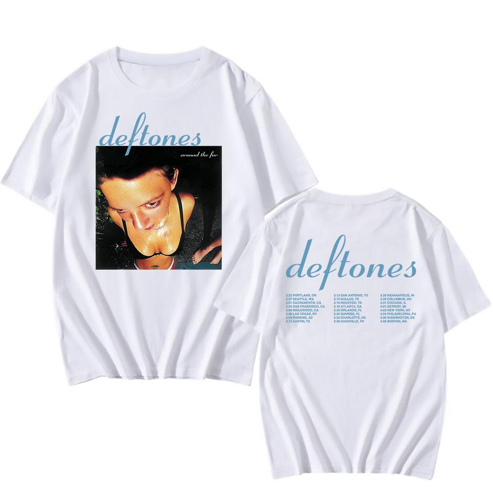 Deftones Tour 2025 T-Shirt Around The Fur Album Grafik T-Shirts Kurzarm Baumwolle Sommer T-Shirt Hip Hop Band Mode T-Shirts L weiß