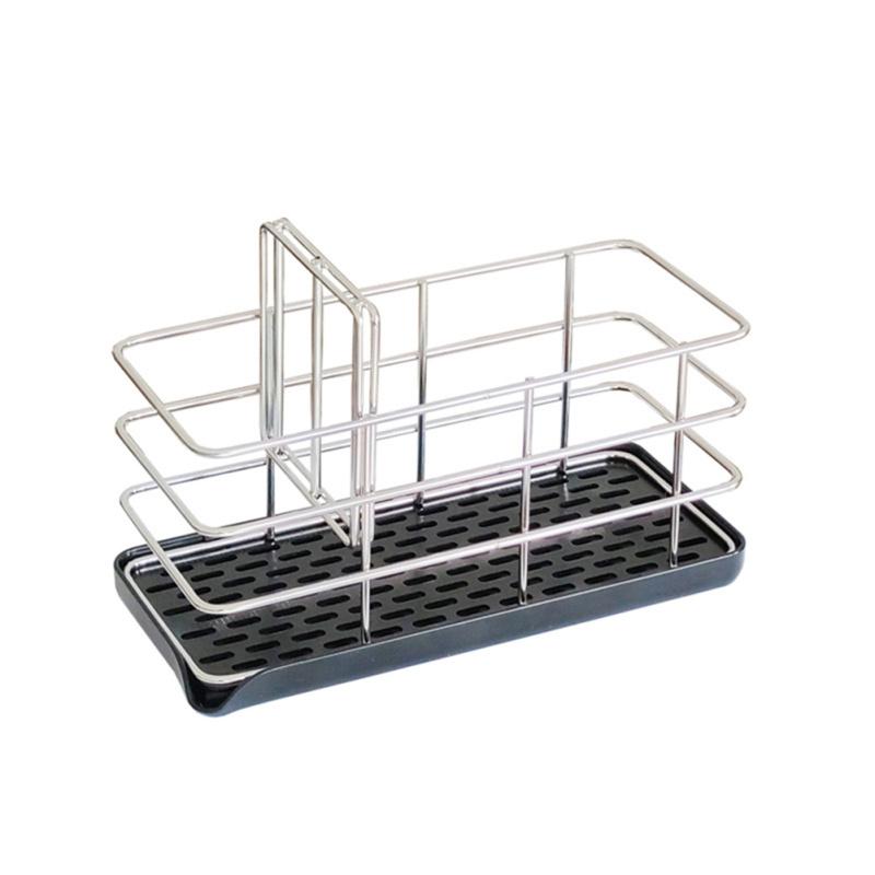 Abtropfgestell, Edelstahl, für Küchenspüle, Aufbewahrungsregal, Schwammhalter, Küchenzubehör Black drip tray