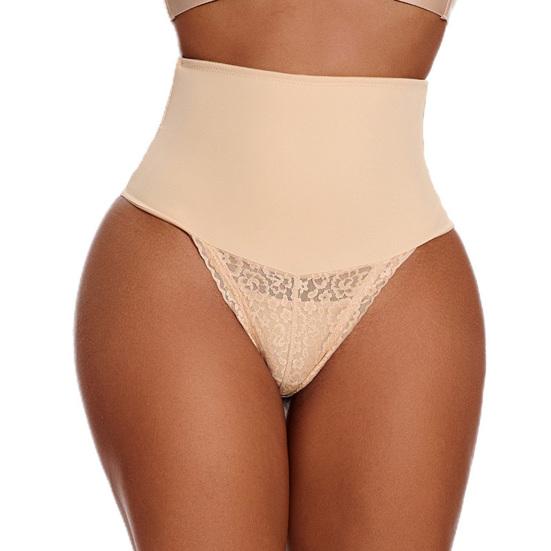 Bauchkontroll-String Shapewear für Damen Hochtaillierte Stretch Body Shaper Unterwäsche Sexy T-Rücken Spitzen-String Mieder Höschen L