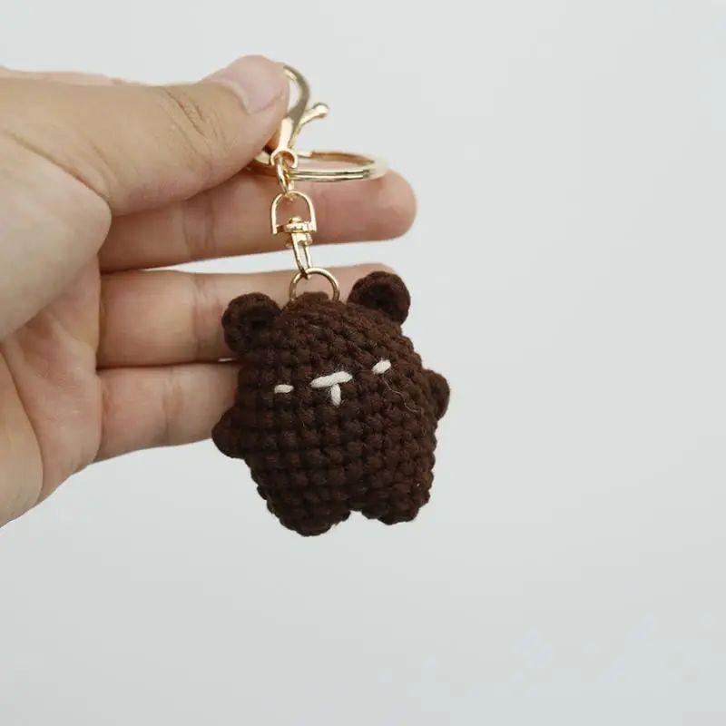 Niedlicher kleiner Bär Puppen Schlüsselanhänger Für Paar Geschenke Handgemacht Häkeln Cartoon Bär Schlüsselanhänger Stricken Tierpuppe Personalisierte Accessoires black